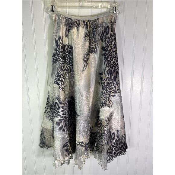 Vintage Komarov Outfit Skirt Top M Leopard Print Crinkle Y2k Midi Lace Animal - Picture 8 of 9